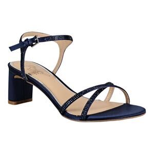 Jewel Badgley Mischka Women's Omari II Embellished Satin Sandals Navy Size 9 1/2